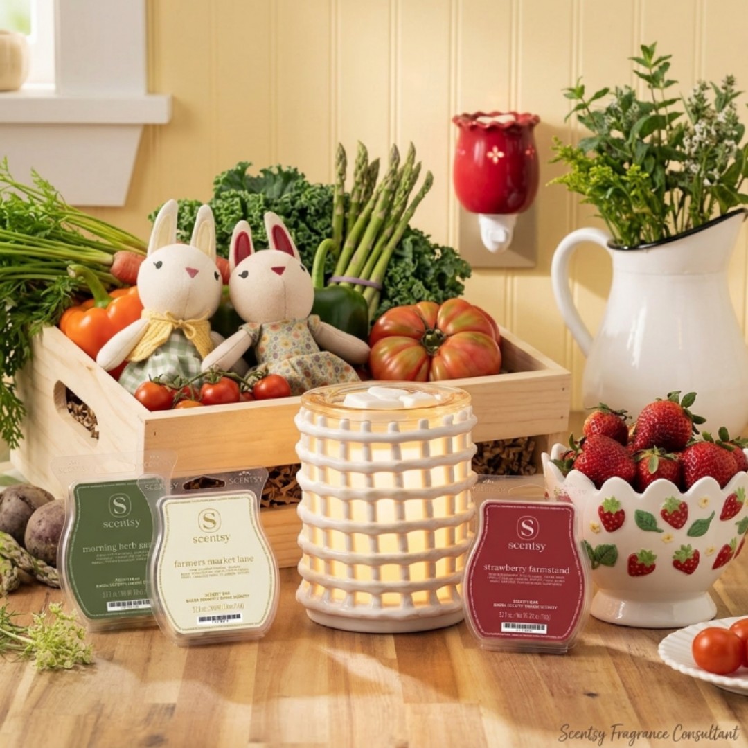 Fresh picked, farm fresh, and honestly just really good. 🍓🌿

The Farmers Market Collection is everything ~ cheerful warmers, beautiful candles, and scents that smell like a sunny morning at the market. 🌼
🌿 Farmers Market Lane ~ pear, garden greens, citron
🍓 Strawberry Farmstand ~ wild strawberry, rustic wood, tonka bean
🌱 Morning Herb Garden ~ basil, white florals, cedarwood

Small town girl approved. 😄🤍

Warmers, candles, or scent bars ~ which are you grabbing first? Drop it below! 👇

#FarmersMarketCollection #FreshHomeFragrance #FarmhouseDecor #FreshAndCozy #ScentsyStyle #janicaspamperedlife