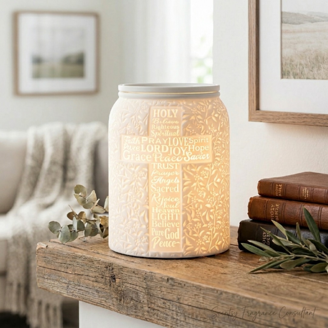 Some pieces just do more than look pretty. 🤍

The Trust in Him warmer has this soft, warm glow that makes a space feel genuinely peaceful ~ not just decorated. Beautiful detailing, meaningful design, and it fits right into a quiet corner or your everyday routine.

Faith~filled and cozy. My kind of combo.

#Scentsy #ScentsyWarmer #FaithFilledHome #HomeFragrance #ChristianHome