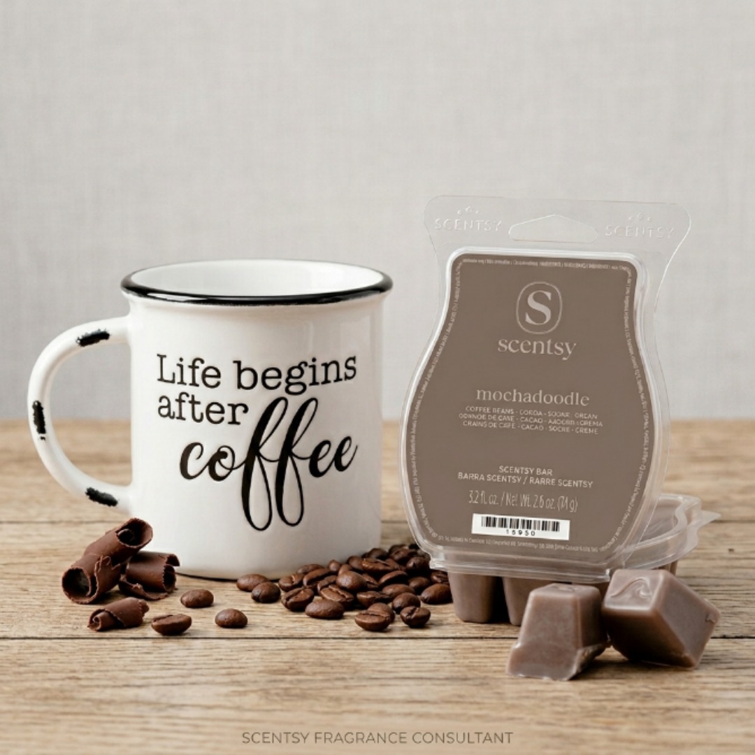 Rich coffee, smooth cocoa, creamy sweetness ~ Mocha Doodle is basically your morning cup in fragrance form ☕

For the "don't talk to me yet" crowd 😄
Tap the link in bio 🤍

#janicaspamperedlife #coffeelover #cozyscents #scentsy