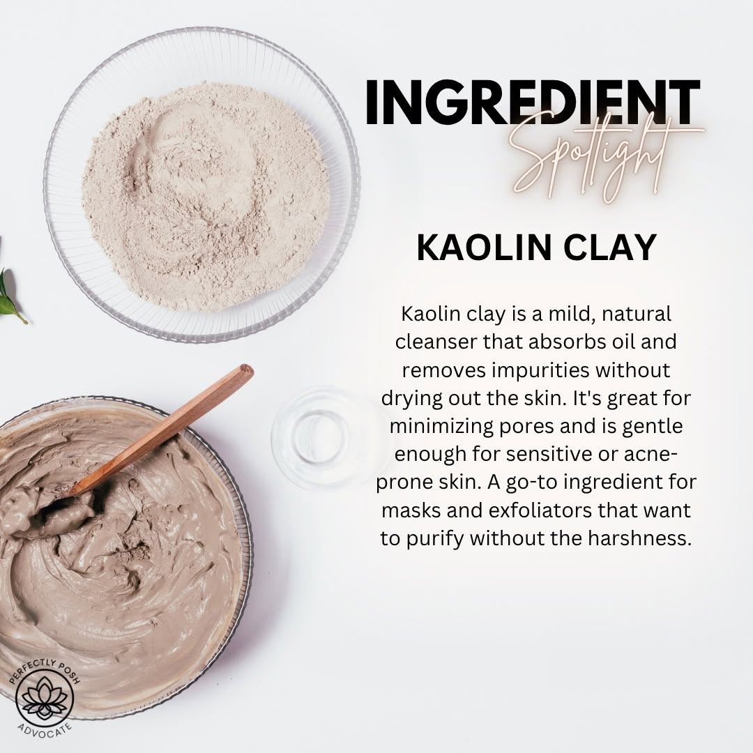 Ingredient of the week 💙

Kaolin Clay ~ the gentle powerhouse inside The Stripper.
Absorbs oil, removes impurities, minimizes pores ~ without being harsh or drying.

The kind of ingredient that does a lot without making a big fuss about it. 🤍

#IngredientSpotlight #KaolinClay #TheStripper #PerfectlyPosh #CampPosh #CleanSkin