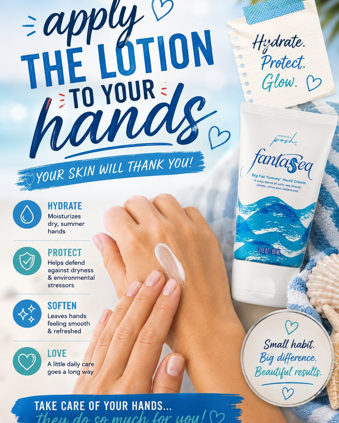 Two minutes. That's all it takes. 🌊

Squeeze a little Fantasea into your hands, rub it in, and honestly it's the nicest little pause in a busy day. Smells like a beach vacation, absorbs fast, and your hands feel genuinely soft after.

That's the whole routine. Simple and so worth it.

#janicaspamperedlife #perfectlyposh #fantasea #handcreme #selfcareeveryday