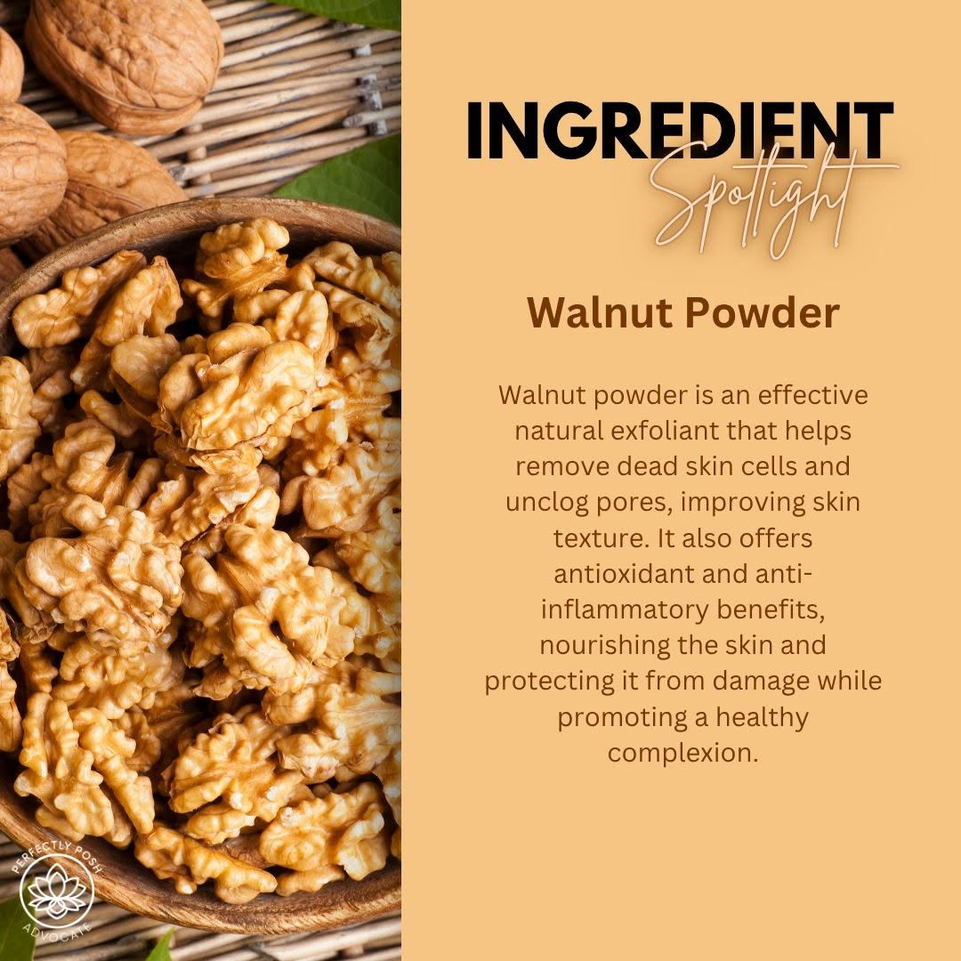 Here's what's packed in Complexion Perfection this week. 🌴

Walnut shell powder ~ gently buffs away dullness without being harsh. Aloe vera to soothe. Coconut~derived cleansers for that fluffy lather. Glycerin to keep everything balanced and moisturized.

Good ingredients doing exactly what they're supposed to do.

#janicaspamperedlife #perfectlyposh #complexionperfection #goodingredients #skincare