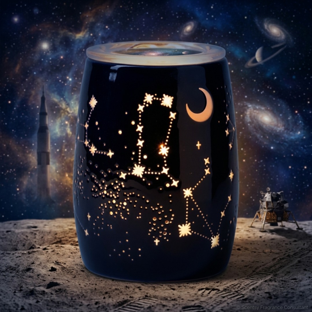 🚀✨ Happy Space Exploration Day! ✨🚀

The Constellations Warmer brings the night sky a little closer to home. When it's lit, it projects light onto nearby surfaces for your own personal constellation show 🌙⭐

No telescope required

If you could travel anywhere in space, where would you go? 🌙 Moon, 🔴 Mars, 🪐 Saturn's rings, or ✨ a distant galaxy? 👇
#ConstellationsWarmer #CelestialDecor #ScentsyWarmer #Stargazer #janicaspamperedlife