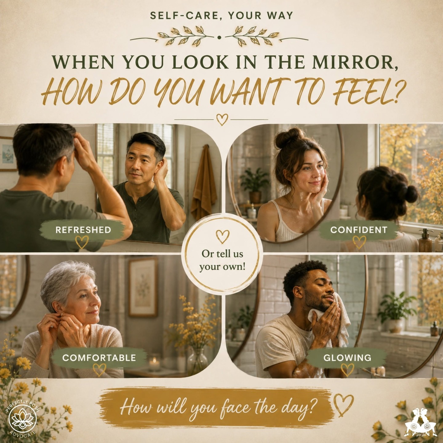 When you look in the mirror, how do you want to feel? 🪞

🤍 Refreshed, confident, comfortable, glowing... or tell us your own. 

How will you face the day?