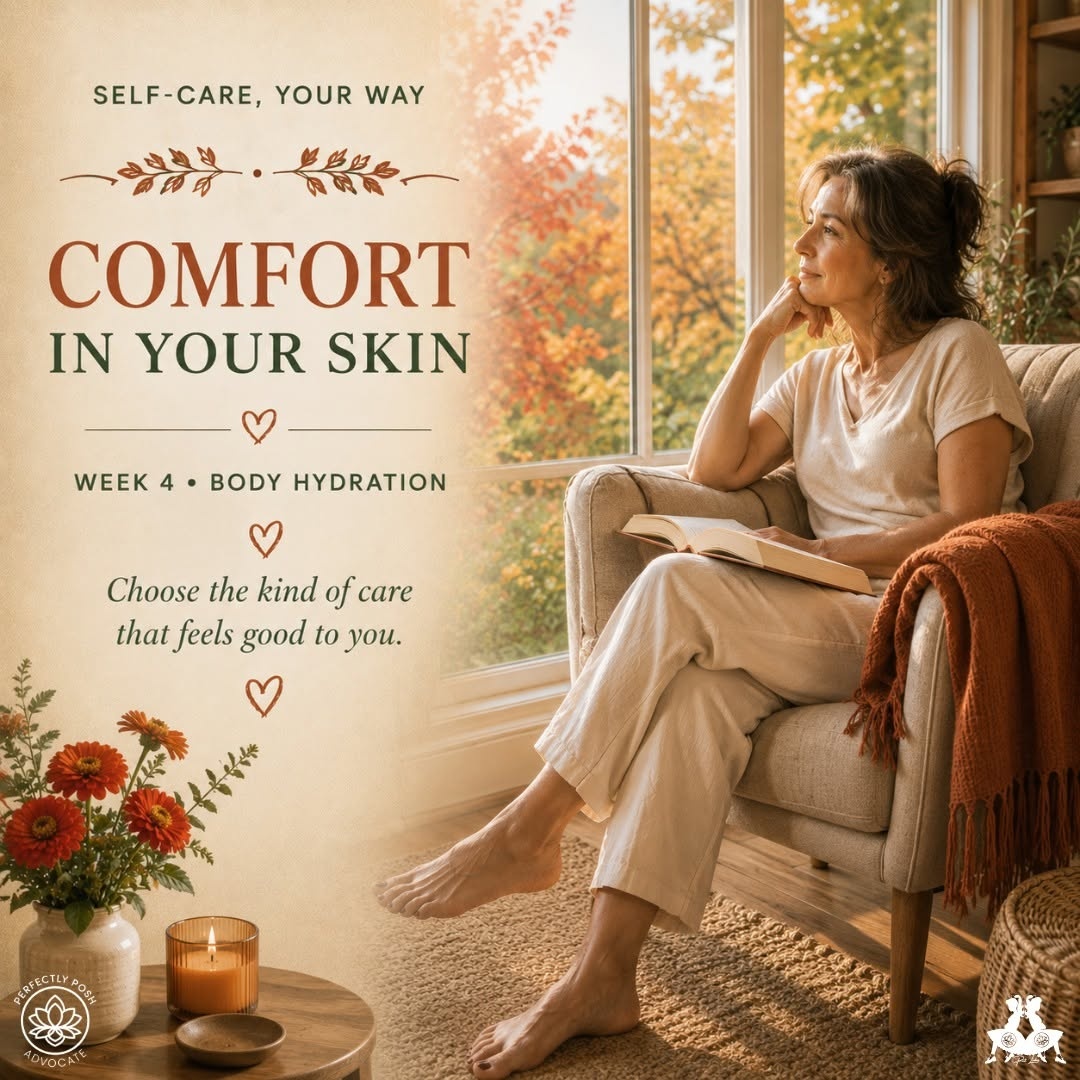 Week 4 of Self-Care, Your Way is here 🤍 

Our last week! Comfort in your skin, body hydration is up. 

#selfcareyourway #theperfectlyposh #janicaspamperedlife