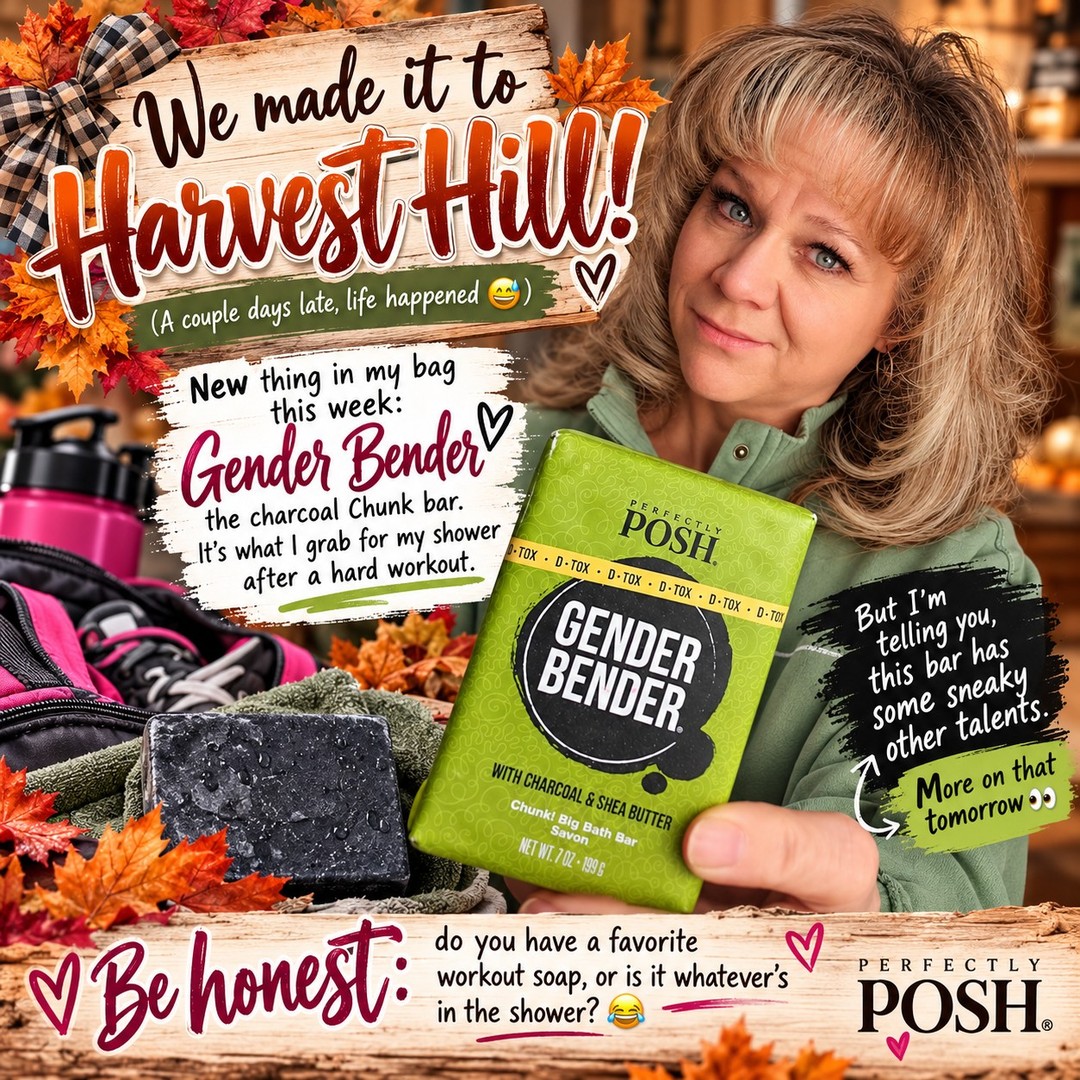 Next stop: Harvest Hill 🍂

And something new went in my bag... Gender Bender 🖤

A big charcoal + shea butter Chunk bar, and my go-to body soap after a hard morning workout.

#theperfectlyposh #janicaspamperedlife #genderbender #charcoalsoap